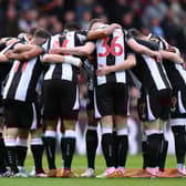 Newcastle United players huddle ahead of the Premier League match between Crystal Palace and Newcastle United at Selhurst Park on October 23, 2021 in London, England.