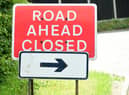 General view of a road ahead closed sign, London. 