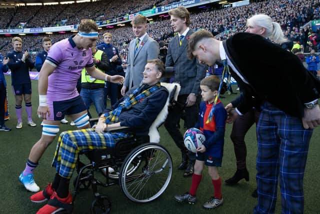 Jamie Ritchie with Doddie Weir and family before Scotland's match against New Zealand. (Photo by Craig Williamson / SNS Group)