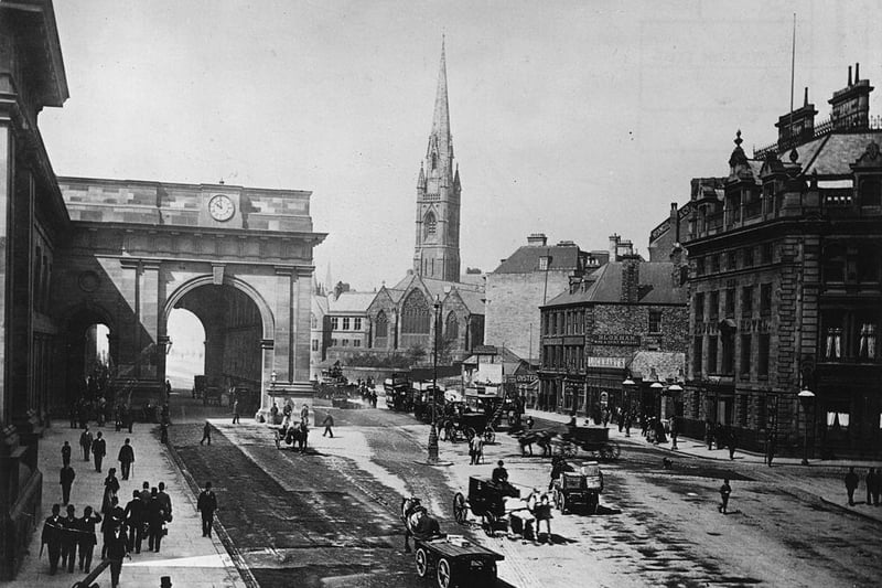 This image from around 1900 showshe entrance to Central Station and St Mary's church and spire in the background. (Photo by Hulton Archive/Getty Images)