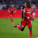 GELSENKIRCHEN, GERMANY - APRIL 01: Moussa Diaby of Bayer 04 Leverkusen in action during the Bundesliga match between FC Schalke 04 and Bayer 04 Leverkusen at Veltins-Arena on April 01, 2023 in Gelsenkirchen, Germany. (Photo by Dean Mouhtaropoulos/Getty Images)