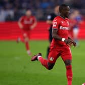 GELSENKIRCHEN, GERMANY - APRIL 01: Moussa Diaby of Bayer 04 Leverkusen in action during the Bundesliga match between FC Schalke 04 and Bayer 04 Leverkusen at Veltins-Arena on April 01, 2023 in Gelsenkirchen, Germany. (Photo by Dean Mouhtaropoulos/Getty Images)