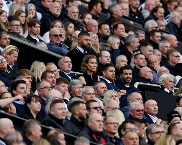 Amanda Staveley (2R), Jamie Reuben and Mehrdad Ghodoussi (R), Co-owners of Newcastle look on during the Premier League match between Newcastle United and Brentford FC at St. James Park on October 08, 2022 in Newcastle upon Tyne, England. (Photo by Stu Forster/Getty Images)