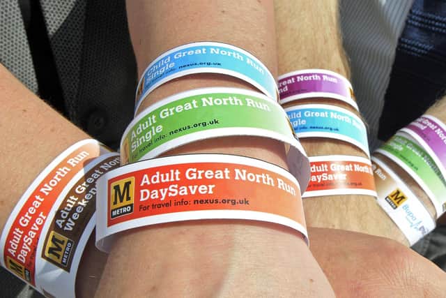 The new Great North Run Rover ticket wristbands.
Photograph: JIM APPLEBY