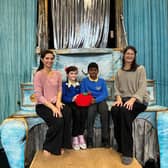 Dancer Virginia Scudeletti, Willow &amp; Karthik from Bridgewater Primary &amp; dancer Caroline Reece