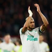 Newcastle United's Joelinton of Newcastle United applauds the club's travelling fans at the Vitality Stadium.