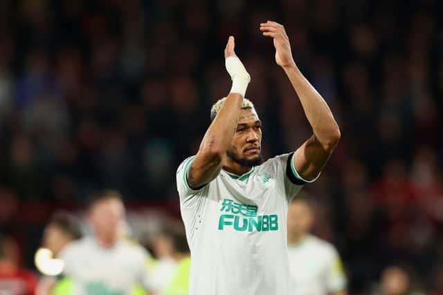 Newcastle United's Joelinton of Newcastle United applauds the club's travelling fans at the Vitality Stadium.