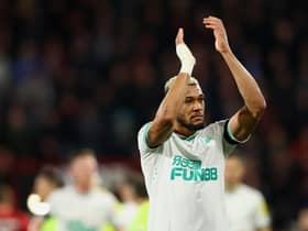 Newcastle United's Joelinton of Newcastle United applauds the club's travelling fans at the Vitality Stadium.