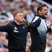 INJURY WORRIES: For Newcastle United boss Eddie Howe, left, and assistant Jason Tindall, right. Photo by Stu Forster/Getty Images.