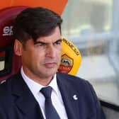 ROME, ITALY - MAY 09: Paulo Fonseca, Head Coach of Roma  looks on prior to the Serie A match between AS Roma  and FC Crotone at Stadio Olimpico on May 09, 2021 in Rome, Italy. Sporting stadiums around Italy remain under strict restrictions due to the Coronavirus Pandemic as Government social distancing laws prohibit fans inside venues resulting in games being played behind closed doors. (Photo by Paolo Bruno/Getty Images)