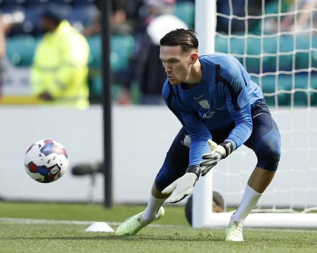 PNE 'keeper Freddie Woodman warms up before the game against Watford.