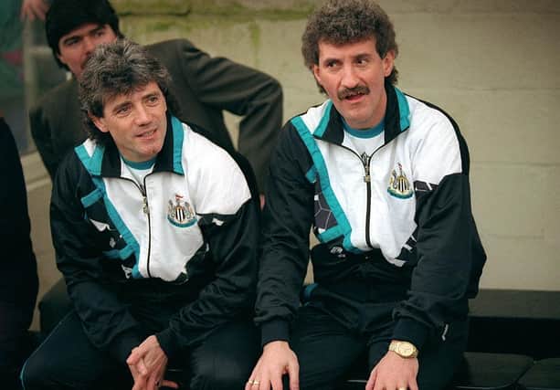 Newcastle United manager Kevin Keegan and assistant Terry McDermott in the dugout on February 8, 1992.