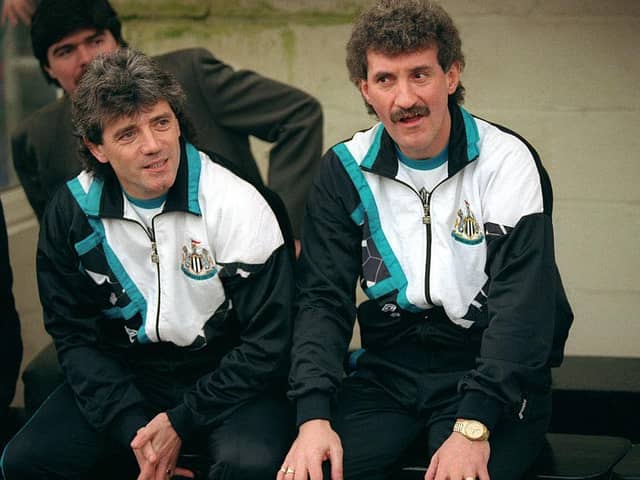 Newcastle United manager Kevin Keegan and assistant Terry McDermott in the dugout on February 8, 1992.