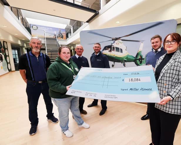 Member of GNASS receive a substantial cheque from Miller Homes Teesside.