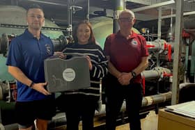 (Left to right) Lewis Herbertson, General Manager of Birtley Community Pool; Jessica McKenna, Product Manager at Palintest; Graham Fuery, Birtley Community Pool Trustee.