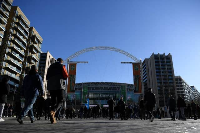 Fans heading to Wembley for last year's Carabao Cup final.