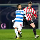 Tyler Roberts of QPR is closed down by Ciaran Clark of Sheffield United: David Klein / Sportimage