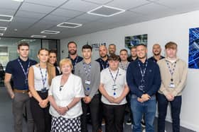 (l-r) The Stellar Engineering team with Cllr Margaret Meling.