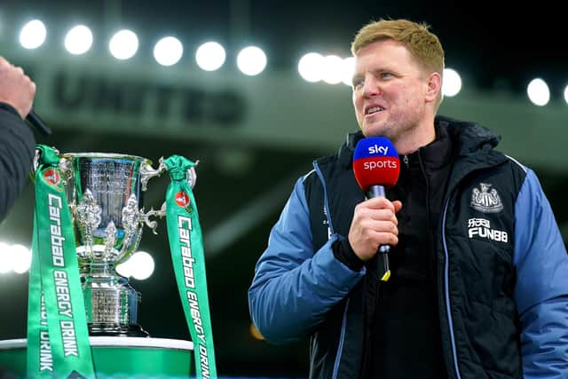 Newcastle United head coach Eddie Howe with the Carabao Cup.