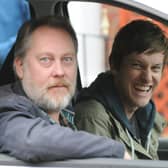 Flashback to TV fame - Vic Reeves pictured with Chris Ramsey while on a location shoot in 2013 for Hebburn.