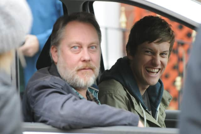 Flashback to TV fame - Vic Reeves pictured with Chris Ramsey while on a location shoot in 2013 for Hebburn.