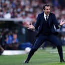 Unai Emery, Head Coach of Villarreal CF reacts during the LaLiga Santander match between Athletic Club and Villarreal CF at San Mames Stadium on October 23, 2021 in Bilbao, Spain.
