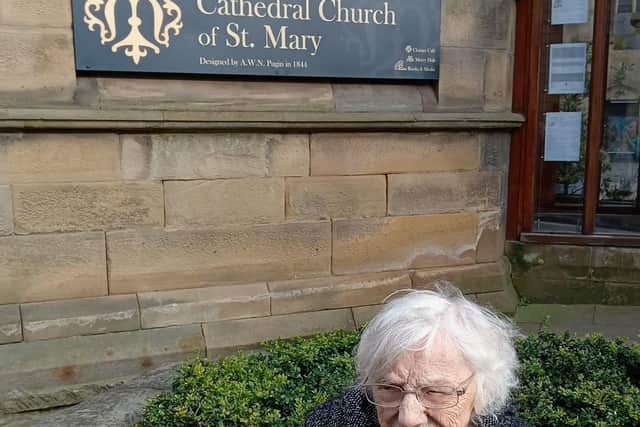 Beth Blackett outside St Mary’s Cathedral Church