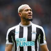 Newcastle United midfielder Joelinton at the Etihad Stadium, where he picked up a two-game ban.