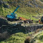 Work begins in the removal of the felled Sycamore Gap tree, on Hadrian's Wall in Northumberland