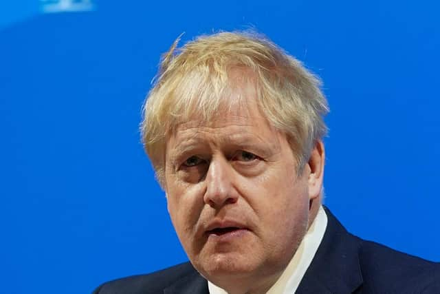 Prime Minister Boris Johnson delivers his keynote speech during the Conservative Party Spring Conference