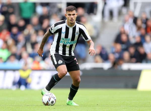 Bruno Guimaraes of Newcastle United on the ball during the Premier League match between Newcastle United and AFC Bournemouth at St. James Park on September 17, 2022 in Newcastle upon Tyne, England. (Photo by George Wood/Getty Images)