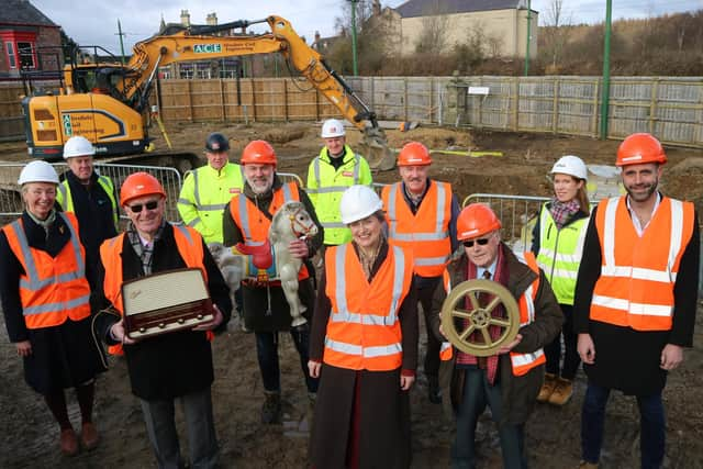 Work has begun on a 1950s cinema, toy shop and electrical shop at Beamish Museum’s 1950s Town, as part of the Remaking Beamish project. Pictured is (front row centre) Rhiannon Hiles, Chief Executive of Beamish Museum, with some of those involved in and supporting the project.