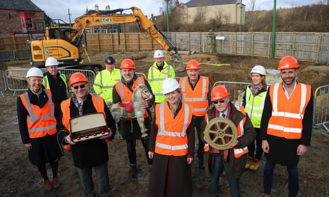 Work has begun on a 1950s cinema, toy shop and electrical shop at Beamish Museum’s 1950s Town, as part of the Remaking Beamish project. Pictured is (front row centre) Rhiannon Hiles, Chief Executive of Beamish Museum, with some of those involved in and supporting the project.