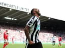 Callum Wilson of Newcastle United celebrates scoring their side's second goal during the Premier League match between Newcastle United and Nottingham Forest at St. James Park on August 06, 2022 in Newcastle upon Tyne, England. (Photo by Jan Kruger/Getty Images)