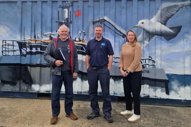 (L to R) New member Geoff Cowan BEM with NIFCA Chief Officer Mark Southerton and Chair Amelia Henderson.