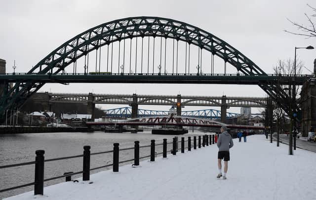 Snow settles on the Quayside. (Photo by Gareth Copley/Getty Images)