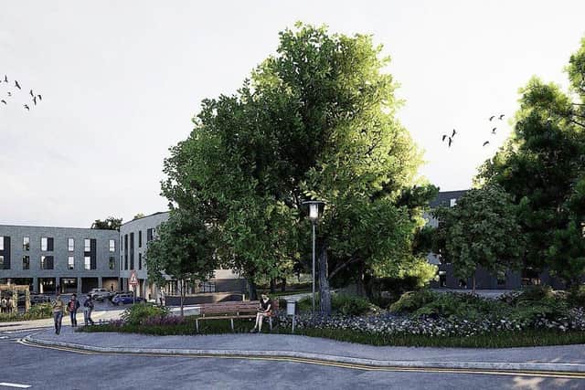 A CGI of the proposed new retail and student accommodation development at Mount Oswald in Durham City