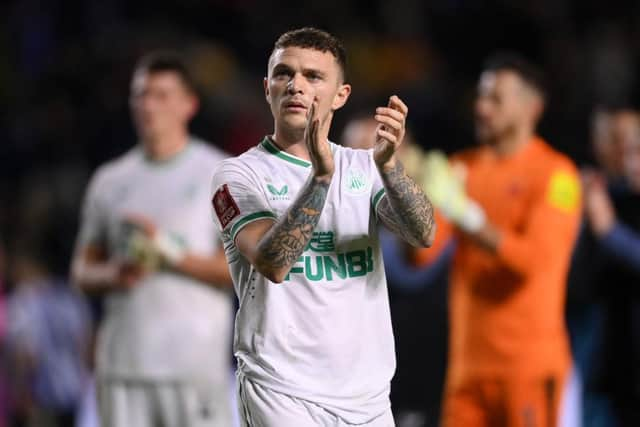 Kieran Trippier of Newcastle United applauds the fans after the Emirates FA Cup Third Round match between Sheffield Wednesday and Newcastle United at Hillsborough on January 07, 2023 in Sheffield, England. (Photo by Laurence Griffiths/Getty Images)