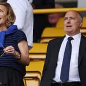 Newcastle United Co-Owner and Chief Executive Officer of PCP Capital Partners Amanda Staveley and Newcastle United's CEO Darren Eales look on during the Premier League match between Wolverhampton Wanderers and Newcastle United at Molineux on August 28, 2022 in Wolverhampton, England. (Photo by Eddie Keogh/Getty Images)