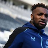 Newcastle United's French midfielder Allan Saint-Maximin comes out onto the pitch before the English Premier League football match between Newcastle United and Manchester United at St James' Park in Newcastle-upon-Tyne, north east England on April 2, 2023. (Photo by Oli SCARFF / AFP)