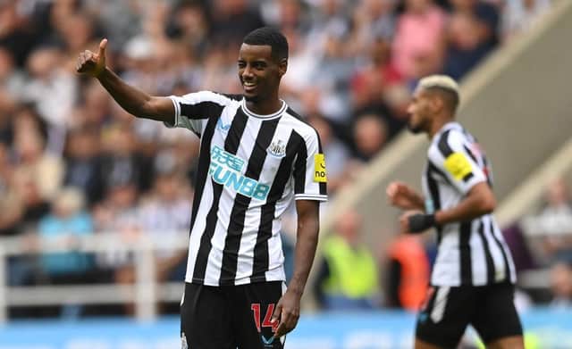 Newcastle United player Alexander Isak winks his eye and gives the thumb up during the Premier League match between Newcastle United and Crystal Palace at St. James Park on September 03, 2022 in Newcastle upon Tyne, England. (Photo by Stu Forster/Getty Images)